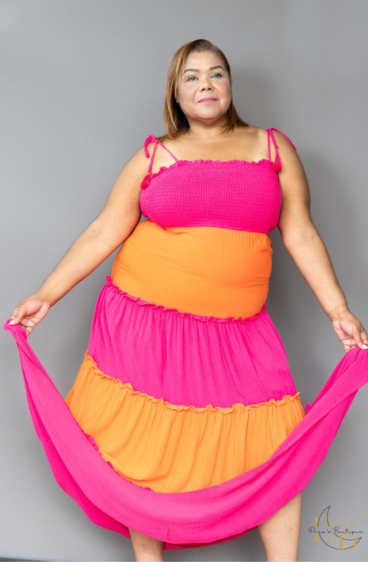 Fuchsia & Orange Maxi Dress