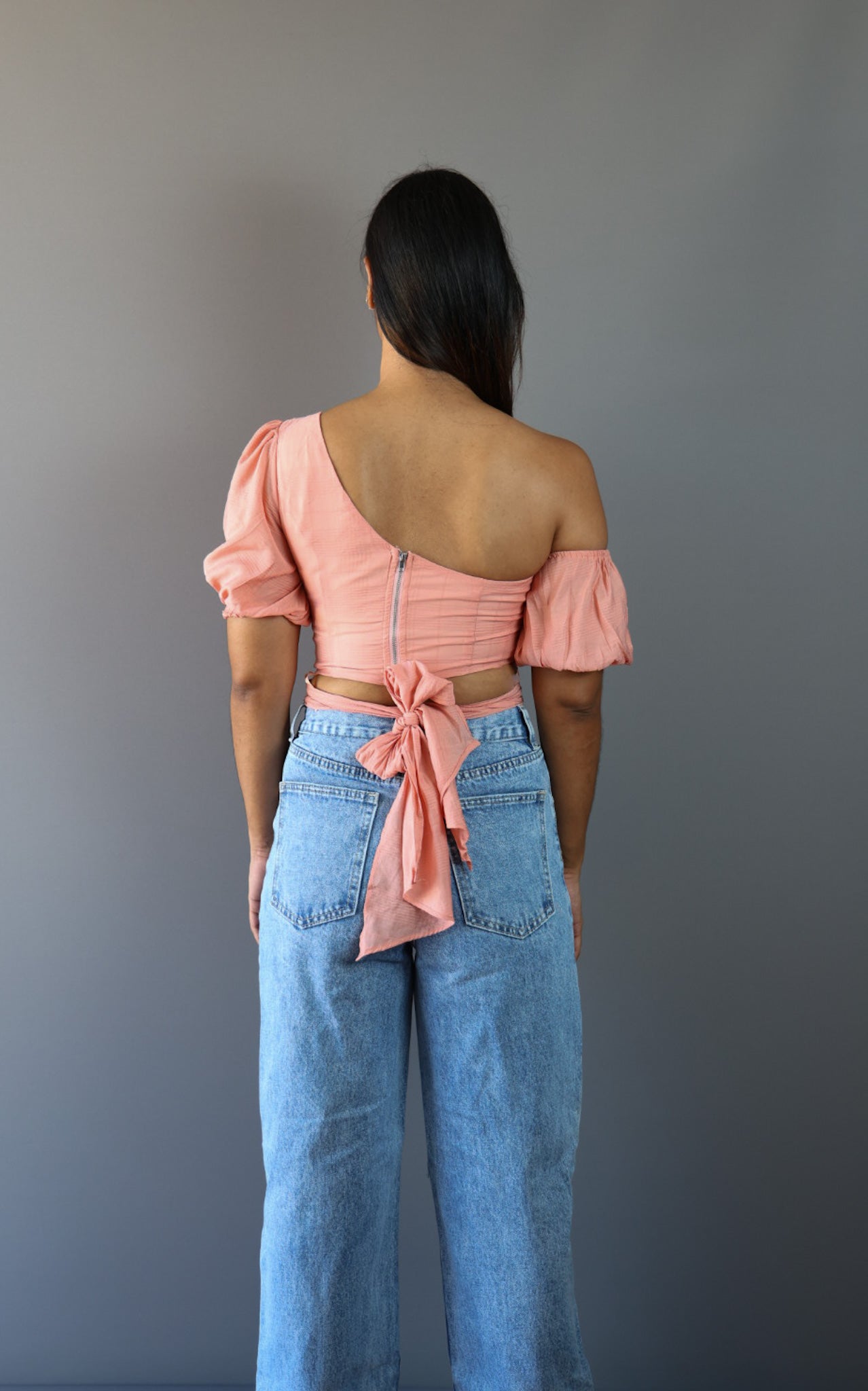 One Shoulder Peach Crop Top