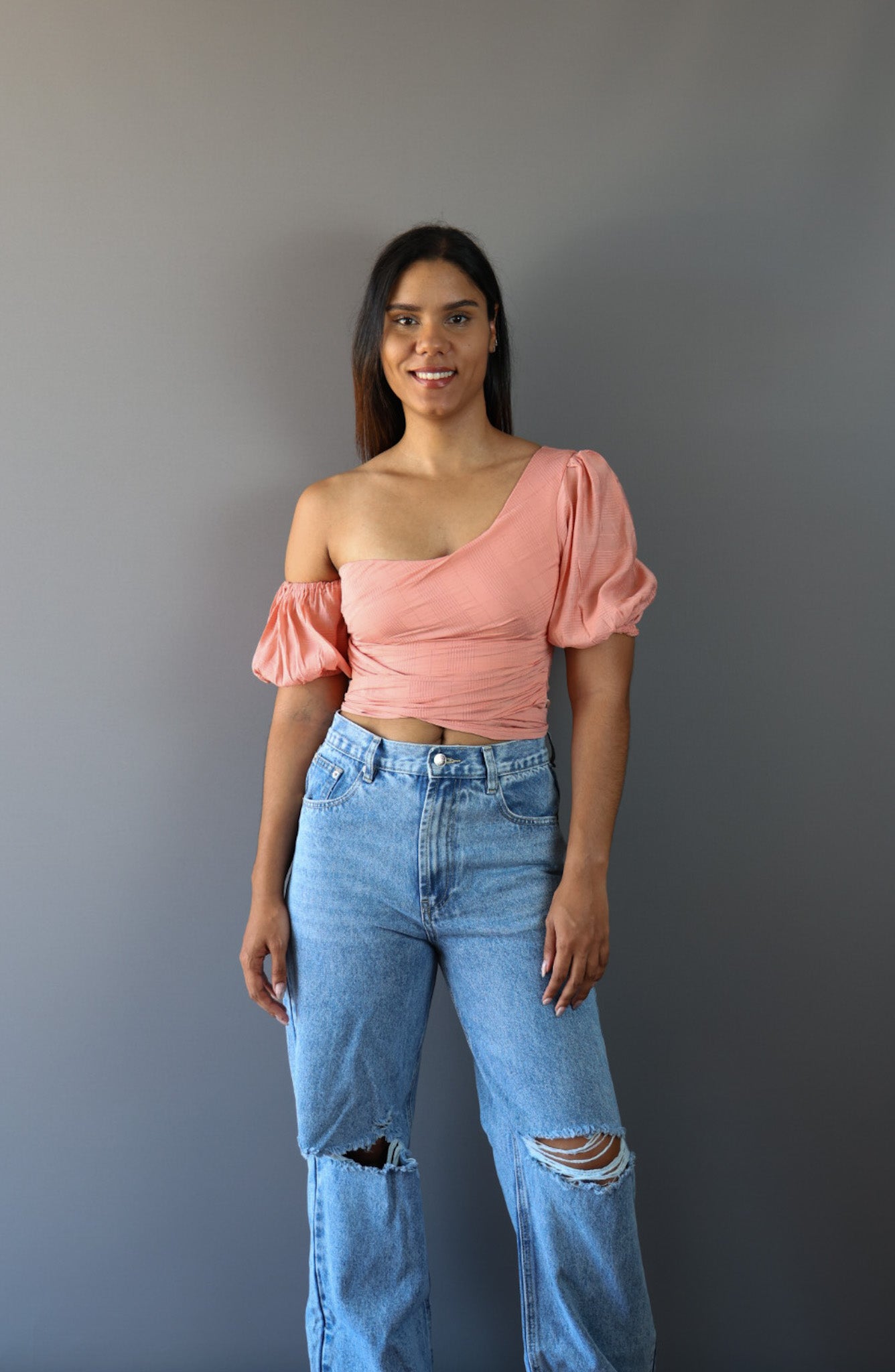 One Shoulder Peach Crop Top