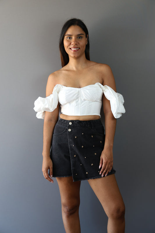 Ruffled Off Shoulder Crop Top